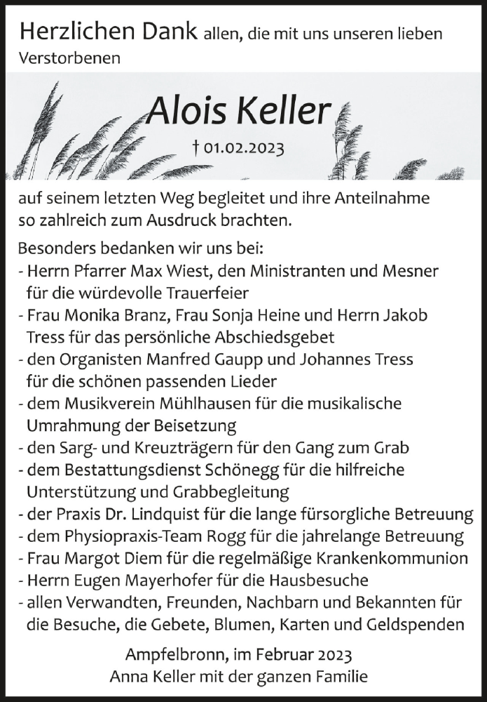 Traueranzeigen Von Alois Keller Schwaebische De Trauerportal