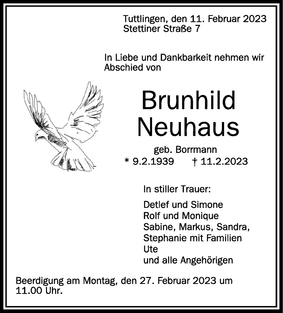 Traueranzeigen Von Brunhild Neuhaus Schwaebische De Trauerportal