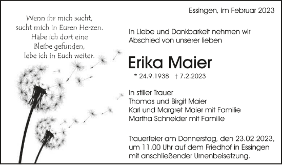 Traueranzeigen Von Erika Maier Schwaebische De Trauerportal