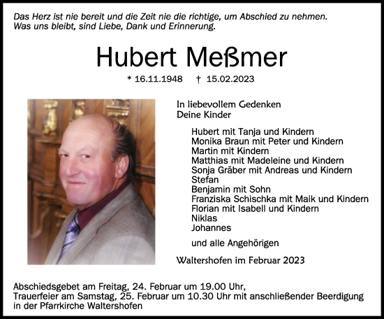 Traueranzeigen Von Hubert Me Mer Schwaebische De Trauerportal