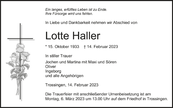 Traueranzeigen Von Lotte Haller Schwaebische De Trauerportal