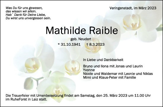 Traueranzeigen Von Mathilde Raible Schwaebische De Trauerportal