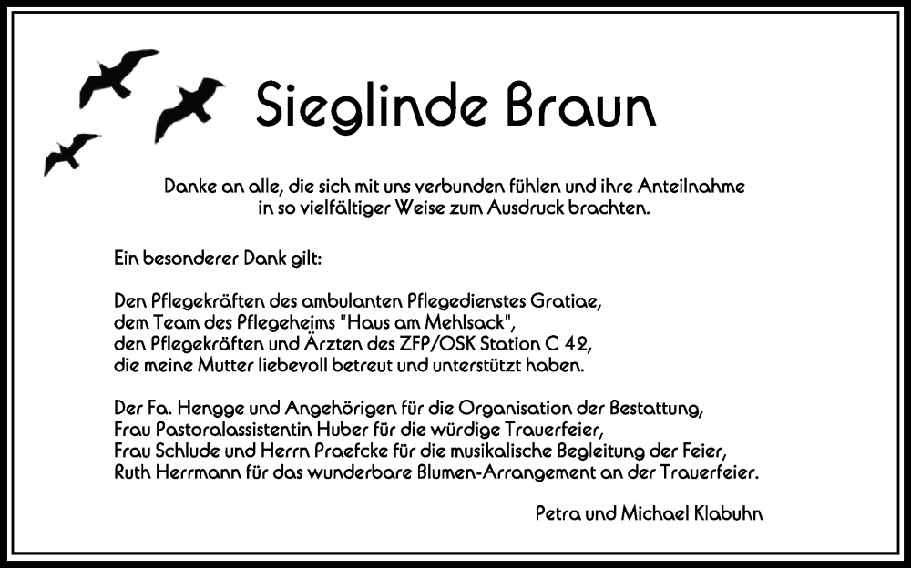 Traueranzeigen Von Sieglinde Braun Schwaebische De Trauerportal