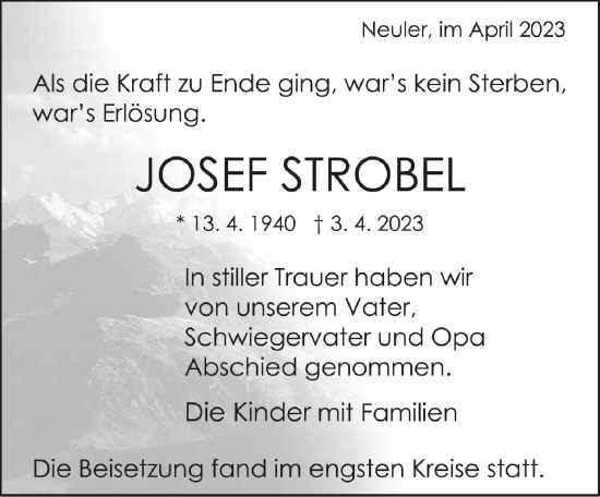 Traueranzeigen Von Josef Strobel Schwaebische De Trauerportal