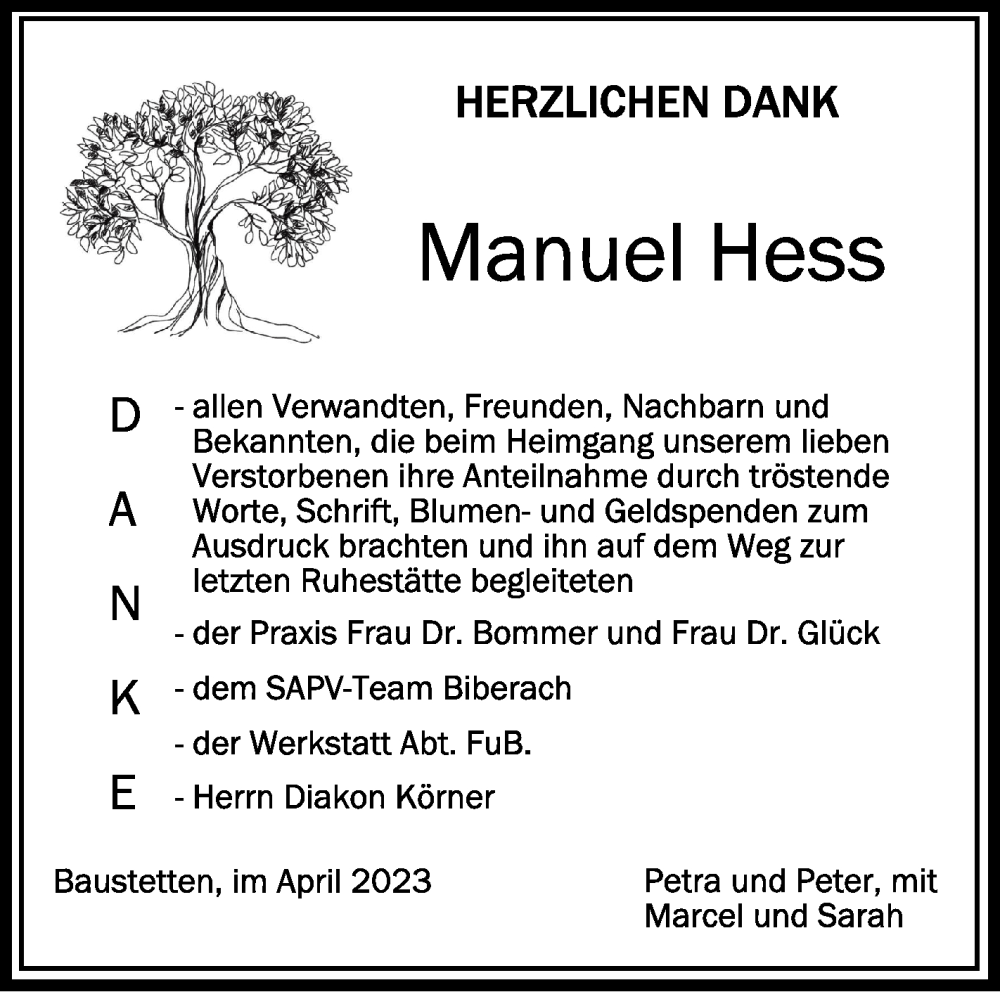 Traueranzeigen Von Manuel Hess Schwaebische De Trauerportal