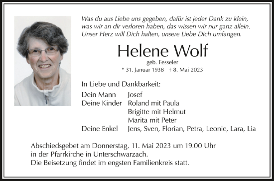 Traueranzeigen Von Helene Wolf Schwaebische De Trauerportal