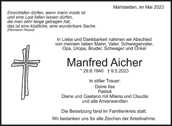 Traueranzeigen Von Manfred Aicher Schwaebische De Trauerportal