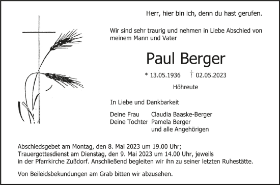 Traueranzeigen Von Paul Berger Schwaebische De Trauerportal