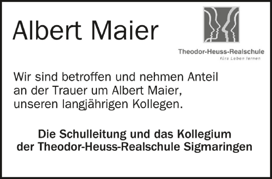 Traueranzeigen Von Albert Maier Schwaebische De Trauerportal