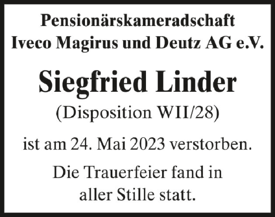 Traueranzeigen Von Siegfried Linder Schwaebische De Trauerportal