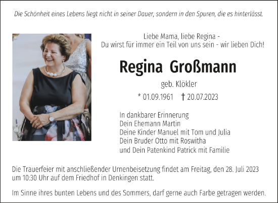 Traueranzeigen Von Regina Gro Mann Schwaebische De Trauerportal