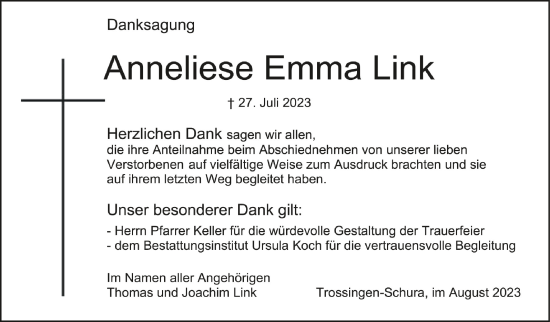 Traueranzeigen Von Anneliese Link Schwaebische De Trauerportal