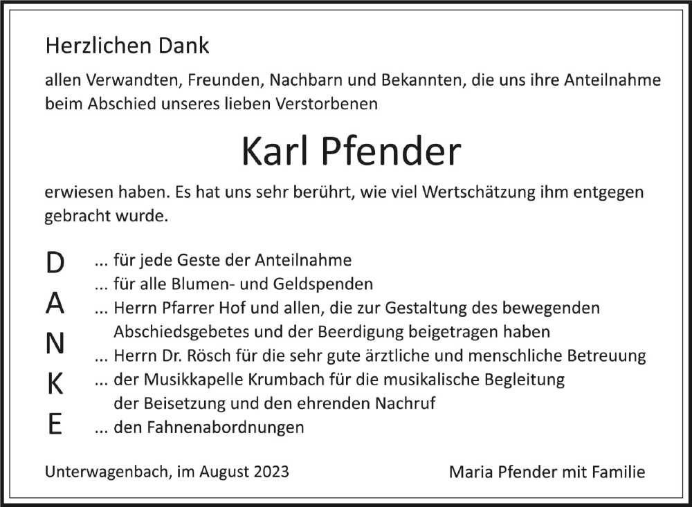 Traueranzeigen Von Karl Pfender Schwaebische De Trauerportal