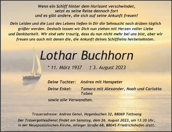 Traueranzeigen Von Lothar Buchhorn Schwaebische De Trauerportal