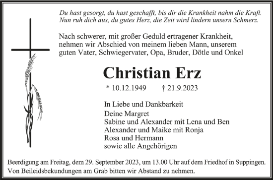 Traueranzeigen Von Christian Erz Schwaebische De Trauerportal