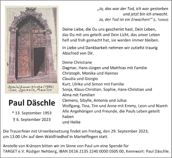 Traueranzeigen Von Paul D Schle Schwaebische De Trauerportal