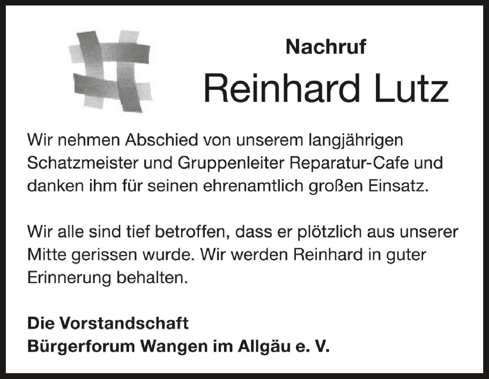 Traueranzeigen Von Reinhard Lutz Schwaebische De Trauerportal