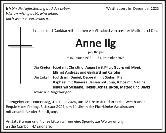 Traueranzeigen Von Anne Ilg Schwaebische De Trauerportal