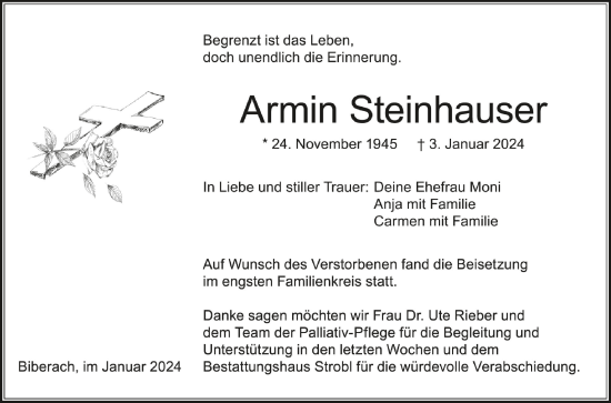 Traueranzeigen Von Armin Steinhauser Schwaebische De Trauerportal