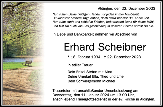 Traueranzeigen Von Erhard Scheibner Schwaebische De Trauerportal