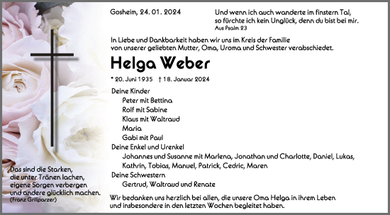 Traueranzeigen Von Helga Weber Schwaebische De Trauerportal