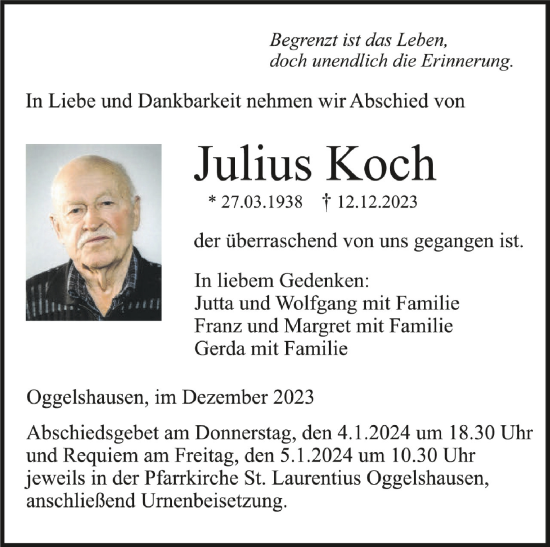 Traueranzeigen Von Julius Koch Schwaebische De Trauerportal