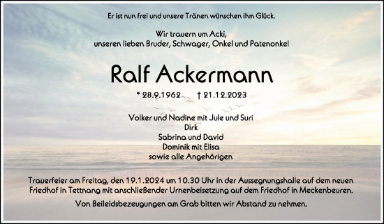 Traueranzeigen Von Ralf Ackermann Schwaebische De Trauerportal