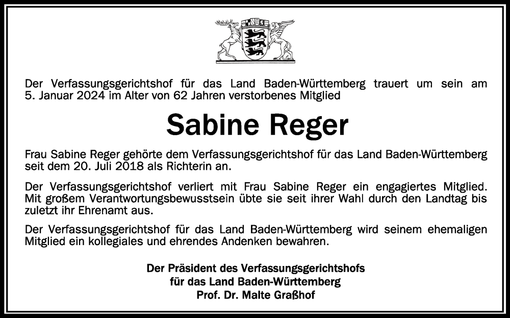 Traueranzeigen Von Sabine Reger Schwaebische De Trauerportal