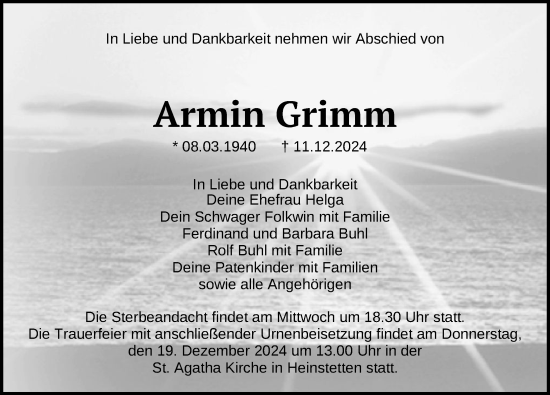 Traueranzeigen Von Armin Grimm Schwaebische De Trauerportal