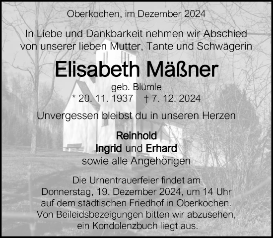 Traueranzeigen Von Elisabeth M Ner Schwaebische De Trauerportal