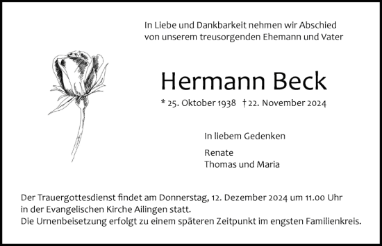 Traueranzeigen Von Hermann Beck Schwaebische De Trauerportal