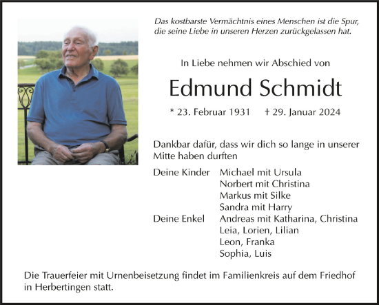 Traueranzeigen Von Edmund Schmidt Schwaebische De Trauerportal