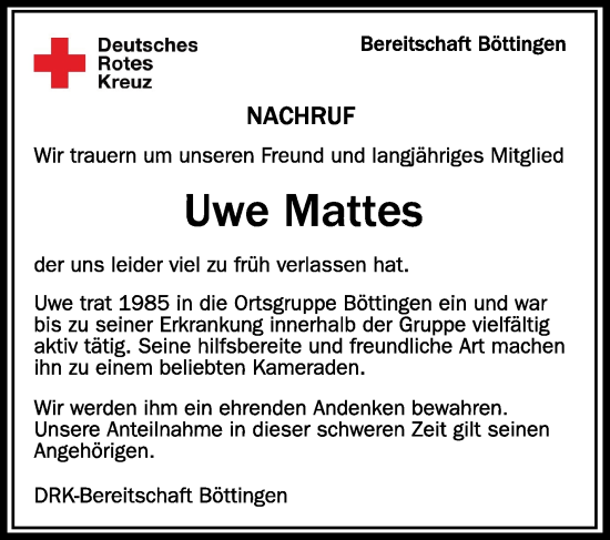 Traueranzeigen Von Uwe Mattes Schwaebische De Trauerportal