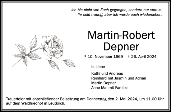 Traueranzeigen Von Martin Robert Depner Schwaebische De Trauerportal