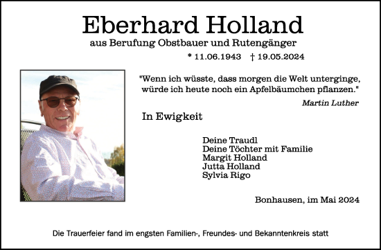 Traueranzeigen Von Eberhard Holland Schwaebische De Trauerportal