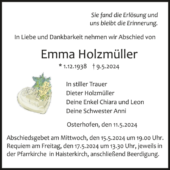 Traueranzeigen von Emma Holzmüller schwaebische de Trauerportal