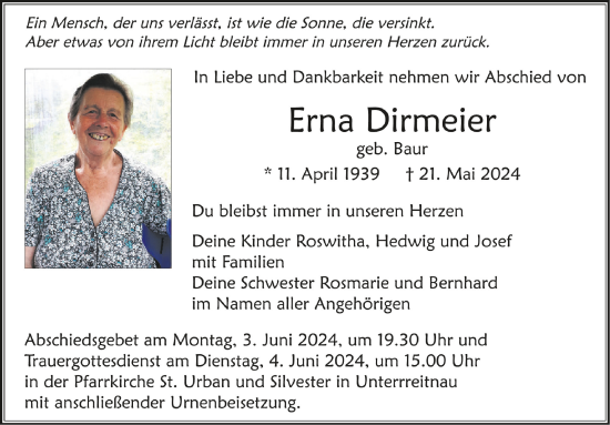 Traueranzeigen Von Erna Dirmeier Schwaebische De Trauerportal