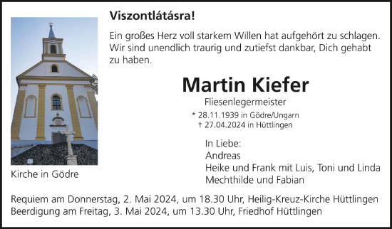 Traueranzeigen Von Martin Kiefer Schwaebische De Trauerportal