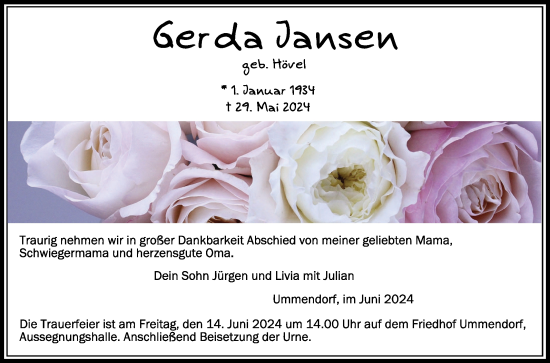 Traueranzeigen Von Gerda Jansen Schwaebische De Trauerportal