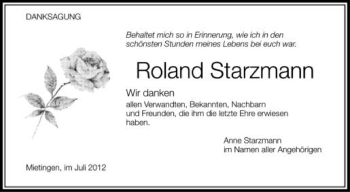 Anzeige von Roland Starzmann von Schwäbische Zeitung