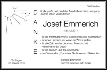 Anzeige von Josef Emmerich von Schwäbische Zeitung