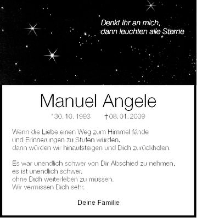  Traueranzeige für Manuel Angele vom 08.01.2010 aus Schwäbische Zeitung