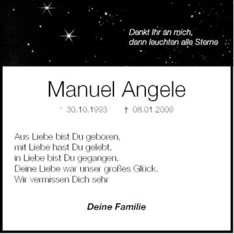  Traueranzeige für Manuel Angele vom 08.01.2011 aus Schwäbische Zeitung