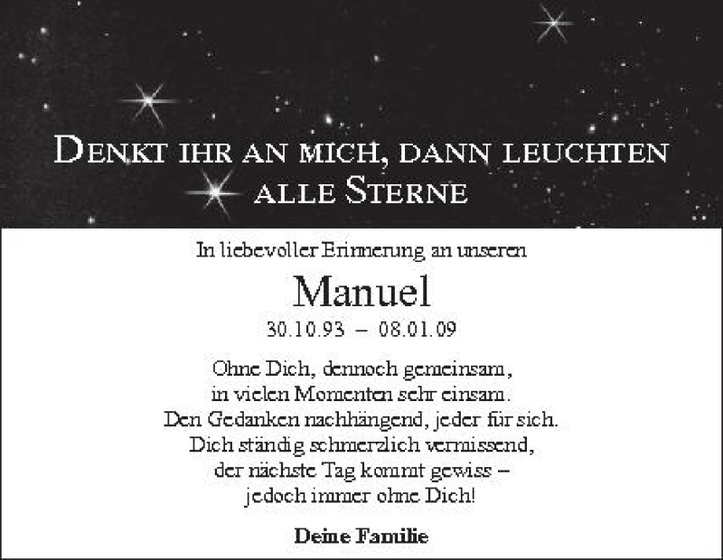  Traueranzeige für Manuel Angele vom 08.01.2013 aus Schwäbische Zeitung