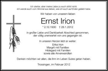 Anzeige von Ernst Irion von Schwäbische Zeitung