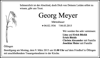 Anzeige von Georg Meyer von Schwäbische Zeitung