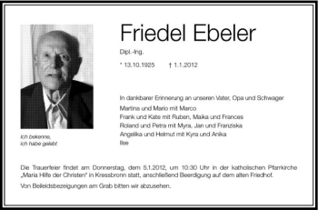 Anzeige von Freidel Ebeler von Schwäbische Zeitung