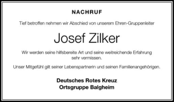 Anzeige von Josef Zilker von Schwäbische Zeitung