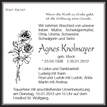 Anzeige von Agnes Knolmayer von Schwäbische Zeitung