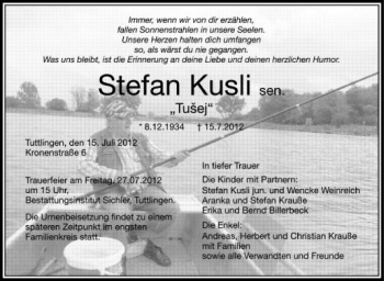 Anzeige von Stefan Kusli von Schwäbische Zeitung